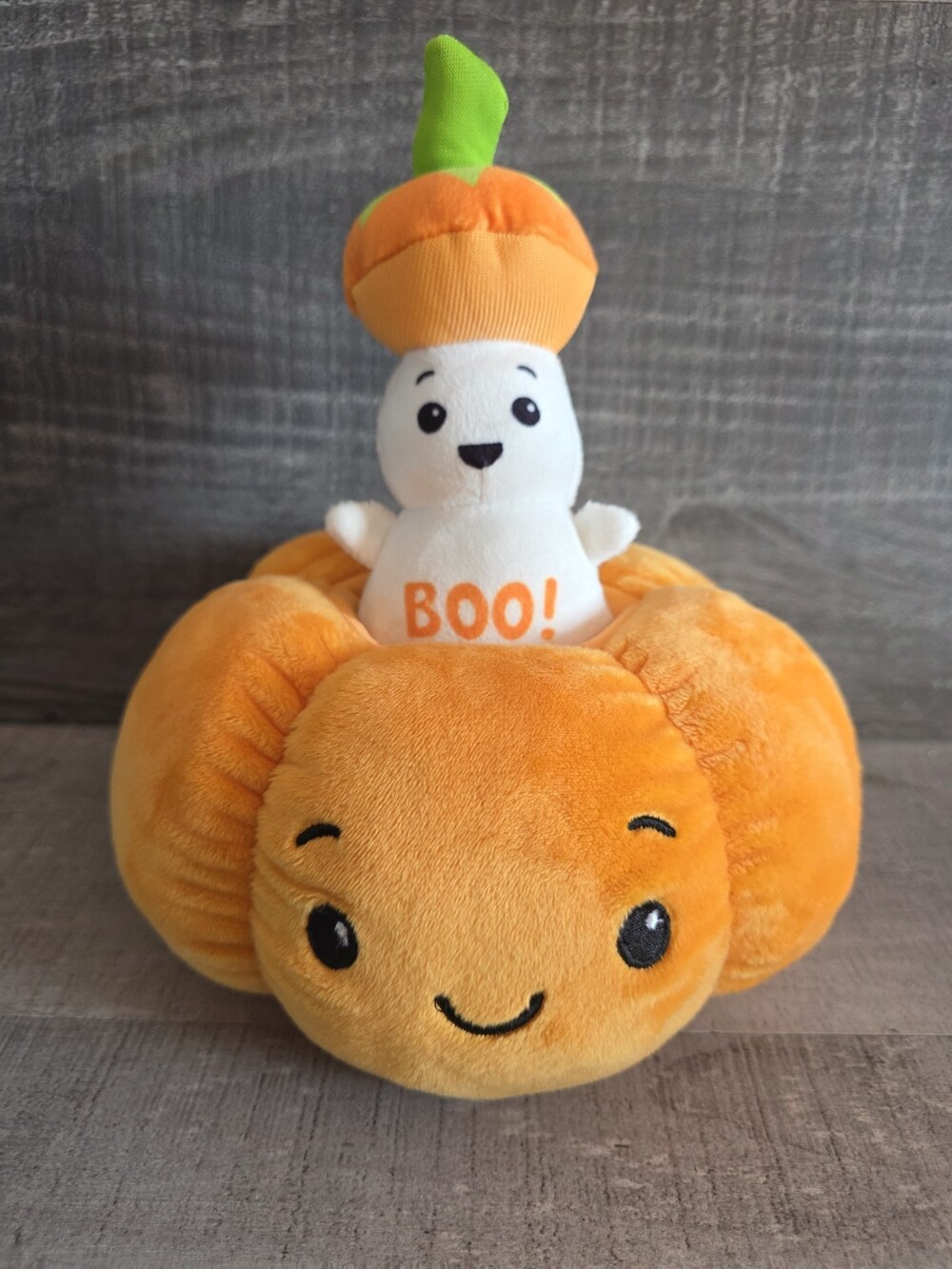 American Greetings Plush Ghost in Smiling Pumpkin Jack O Lantern Halloween b200